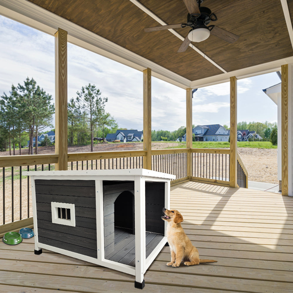 Puppy Dog Kennel ,Waterproof Dog Cage, Wooden Dog House With Porch Deck Gray Solid Wood