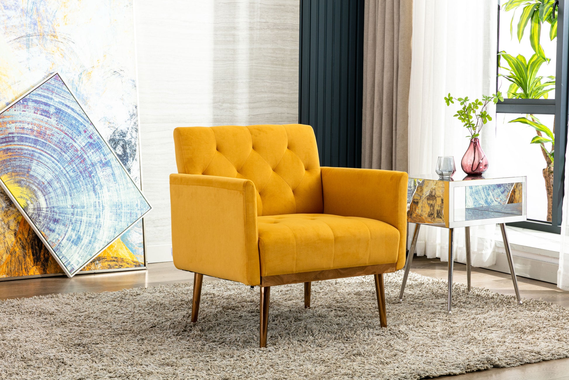 Coolmore Accent Chair ,Leisure Single Sofa With Rose Golden Feet Mustard Polyester