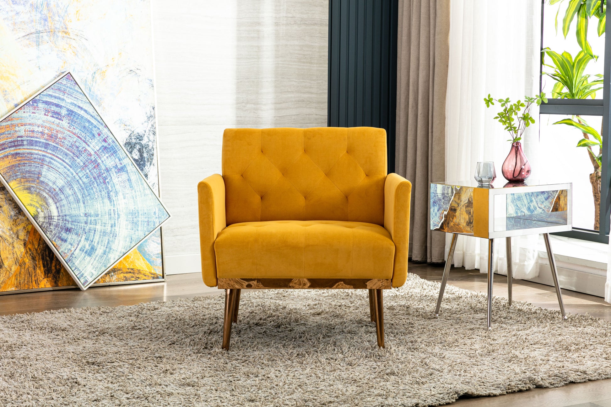 Coolmore Accent Chair ,Leisure Single Sofa With Rose Golden Feet Mustard Polyester