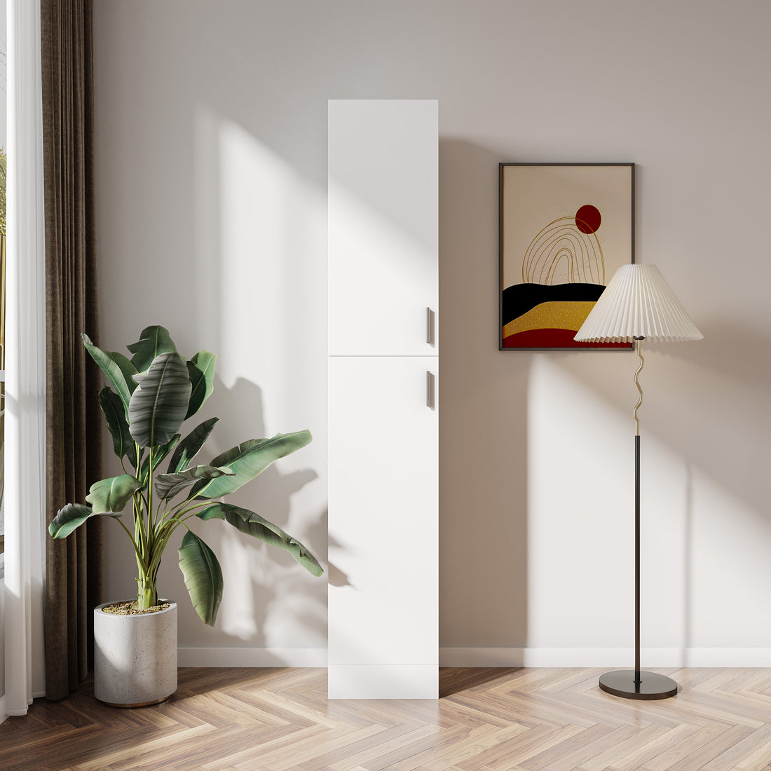 Freestanding Cabinet With Inadjustable Shelves And Two Doors For Kitchen, Dining Room, White White Mdf