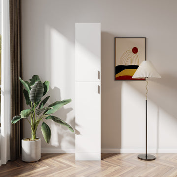 Freestanding Cabinet With Inadjustable Shelves And Two Doors For Kitchen, Dining Room, White White Mdf