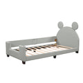 Twin Size Upholstered Daybed With Carton Ears Shaped Headboard, Grey Light Grey Pu Leather