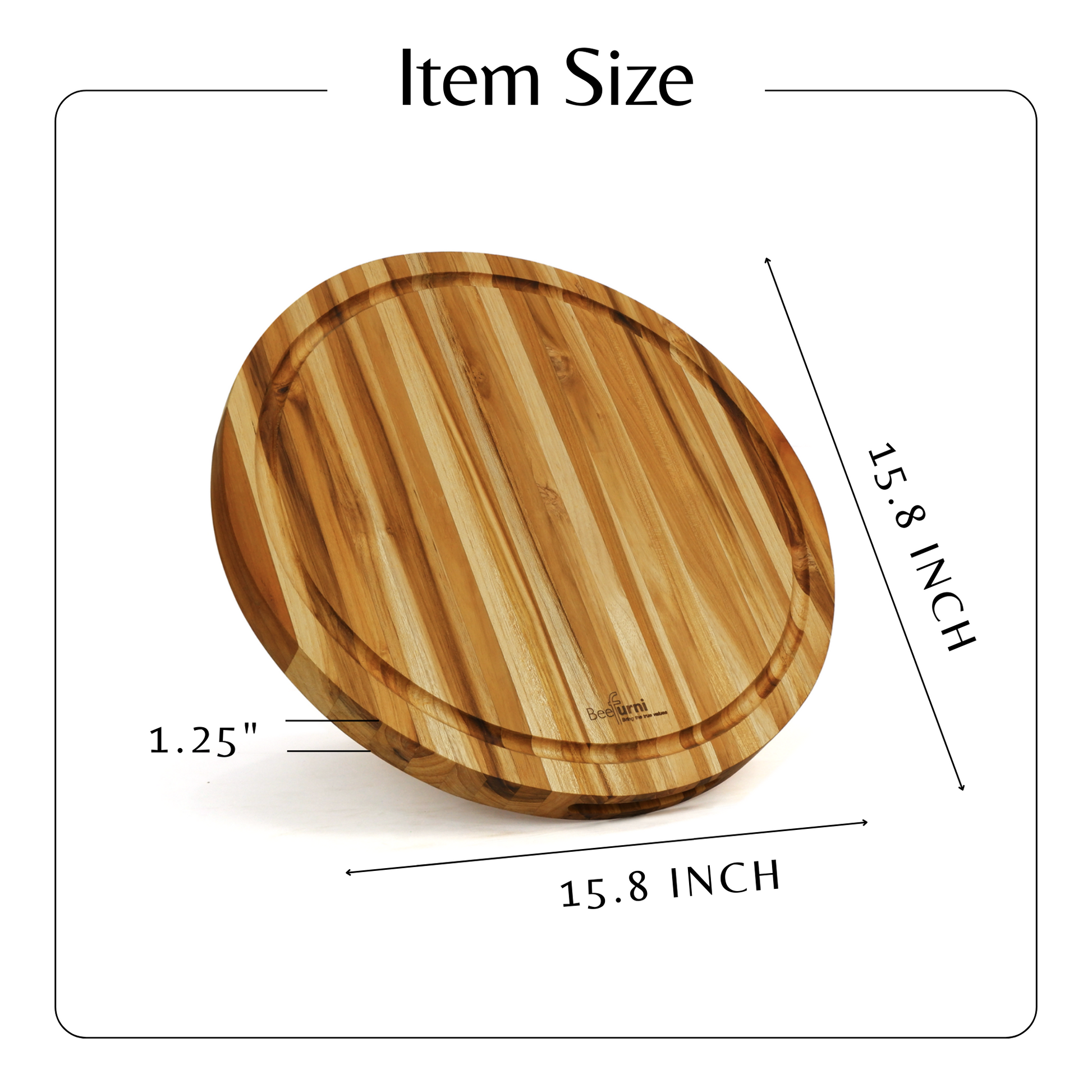 Teak Cutting Board Reversible Chopping Serving Board Multipurpose Food Safe Thick Board, Small Large Size 15.8X15.8X1.25 Inches Natural Solid Wood