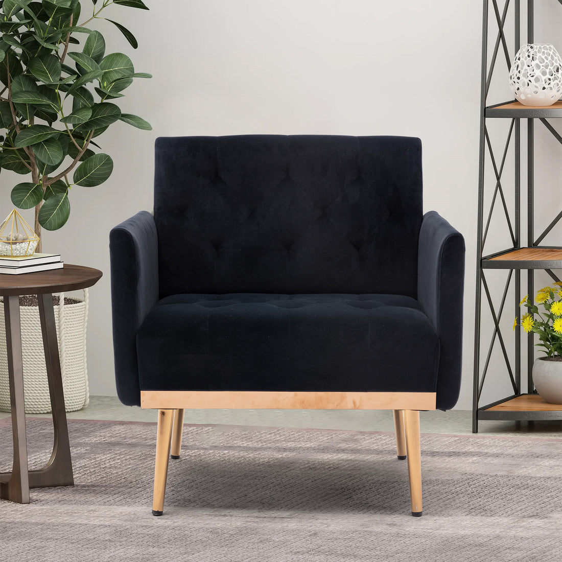 Coolmore Accent Chair ,Leisure Single Sofa With Rose Golden Feet Black Polyester