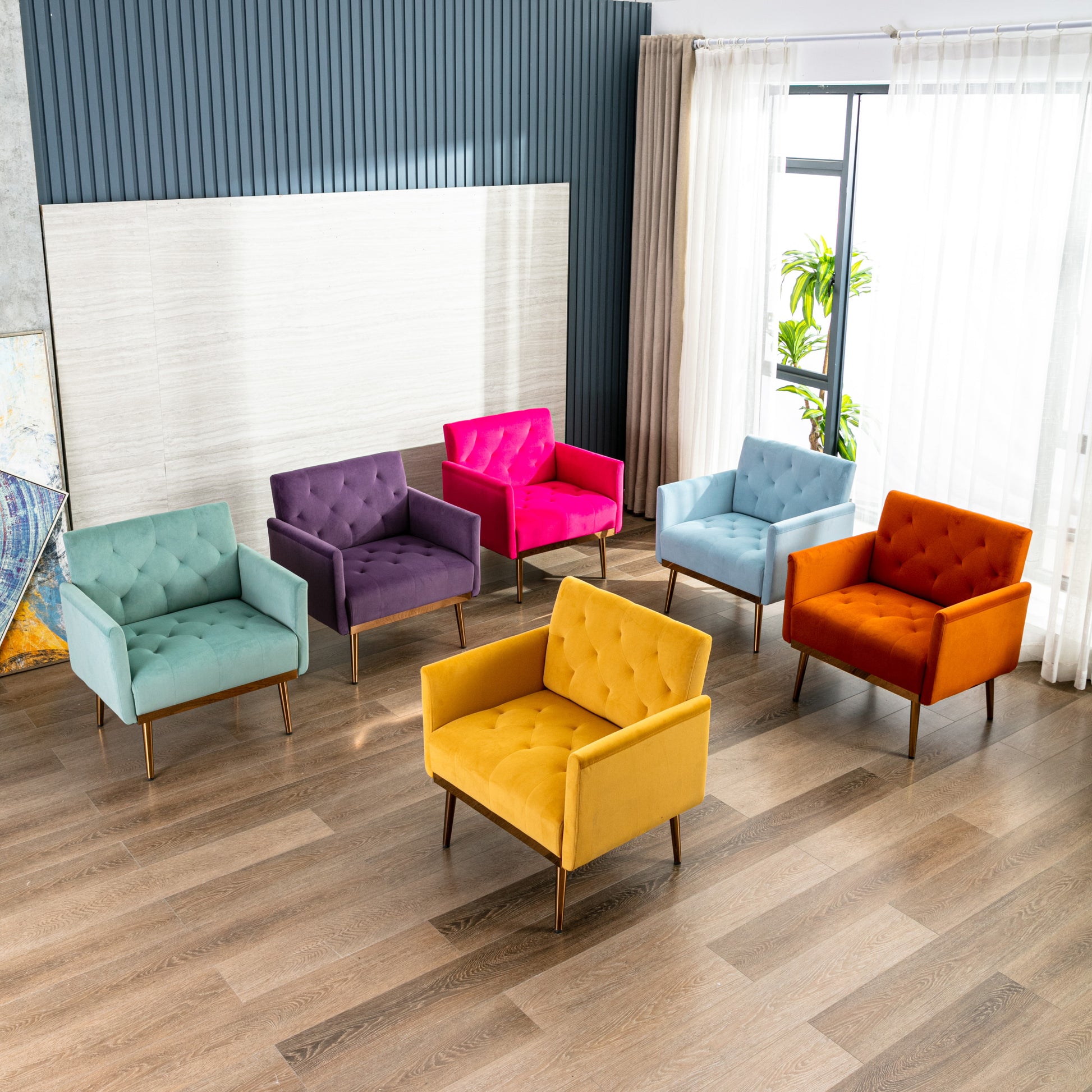 Coolmore Accent Chair ,Leisure Single Sofa With Rose Golden Feet Mustard Polyester