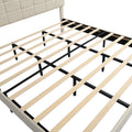 King Size Platform Bed Frame With Fabric Upholstered Headboard And Wooden Slats, No Box Spring Needed Easy Assembly, Dark Beige Beige Metal & Wood