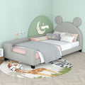 Twin Size Upholstered Daybed With Carton Ears Shaped Headboard, Grey Light Grey Pu Leather