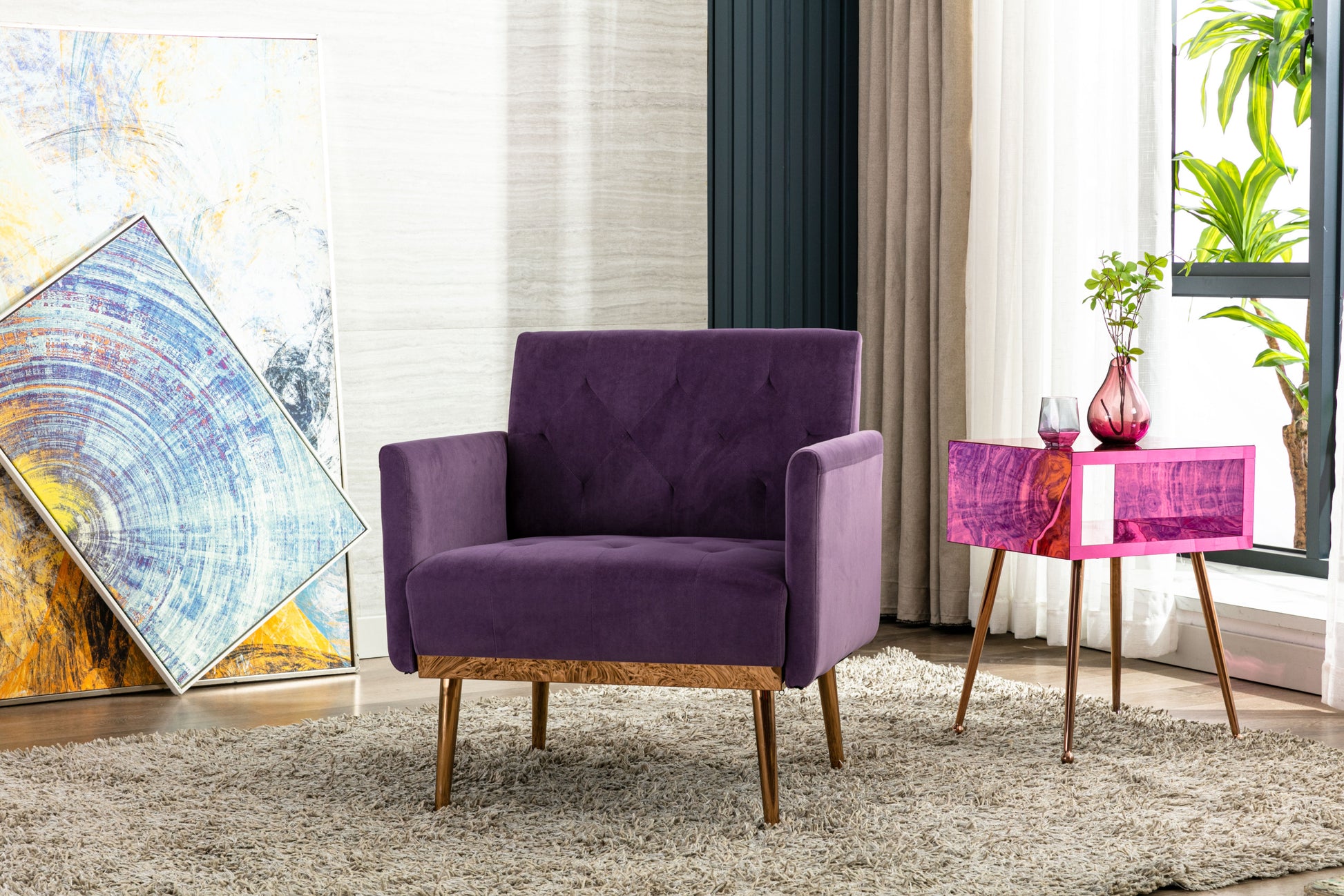 Coolmore Accent Chair ,Leisure Single Sofa With Rose Golden Feet Purple Polyester