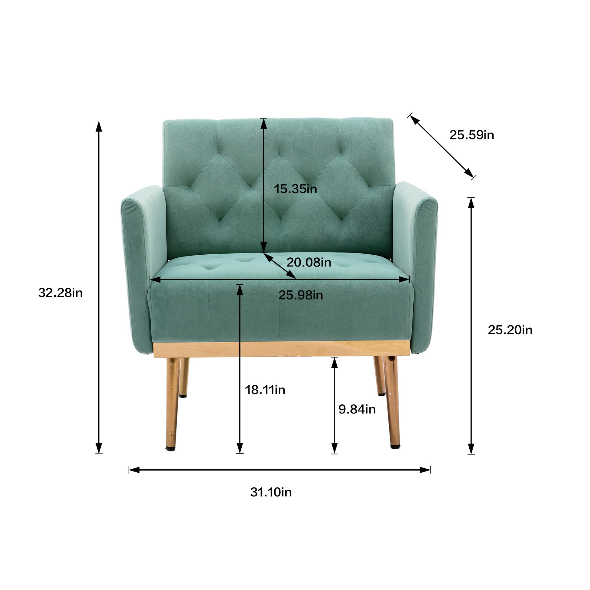 Coolmore Accent Chair ,Leisure Single Sofa With Rose Golden Feet Mint Green Polyester