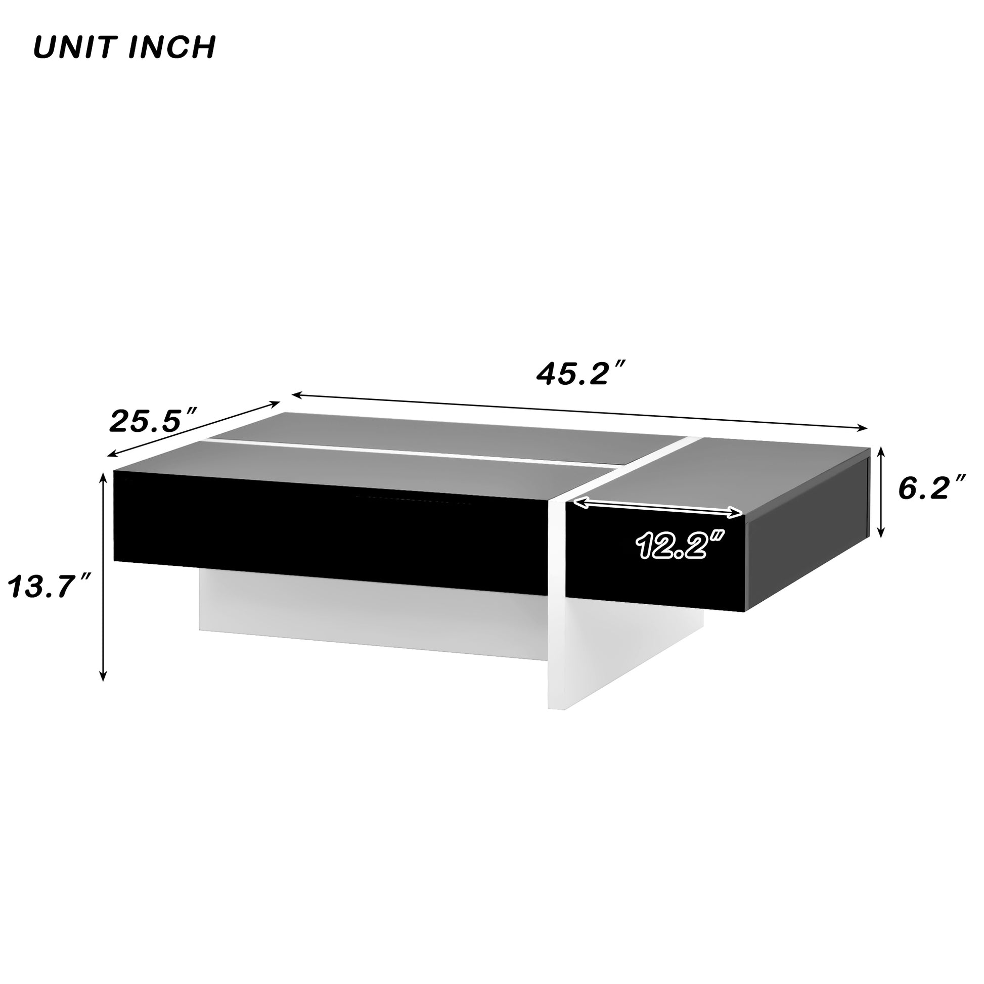 Contemporary Rectangle Design Living Room Furniture, Modern High Gloss Surface Cocktail Table, Center Table For Sofa Or Upholstered Chairs, 45.2*25.5*13.7In, Black Black Particle Board