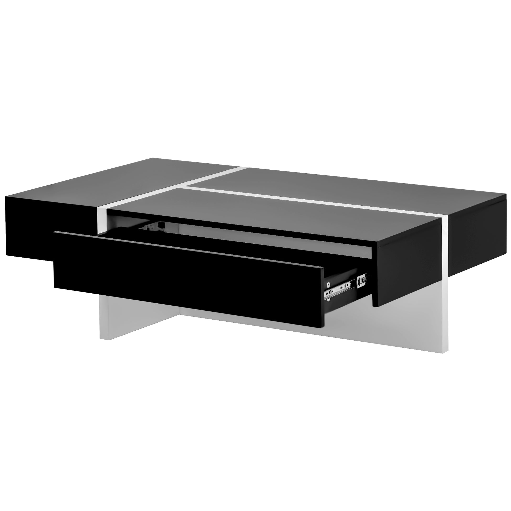 Contemporary Rectangle Design Living Room Furniture, Modern High Gloss Surface Cocktail Table, Center Table For Sofa Or Upholstered Chairs, 45.2*25.5*13.7In, Black Black Particle Board