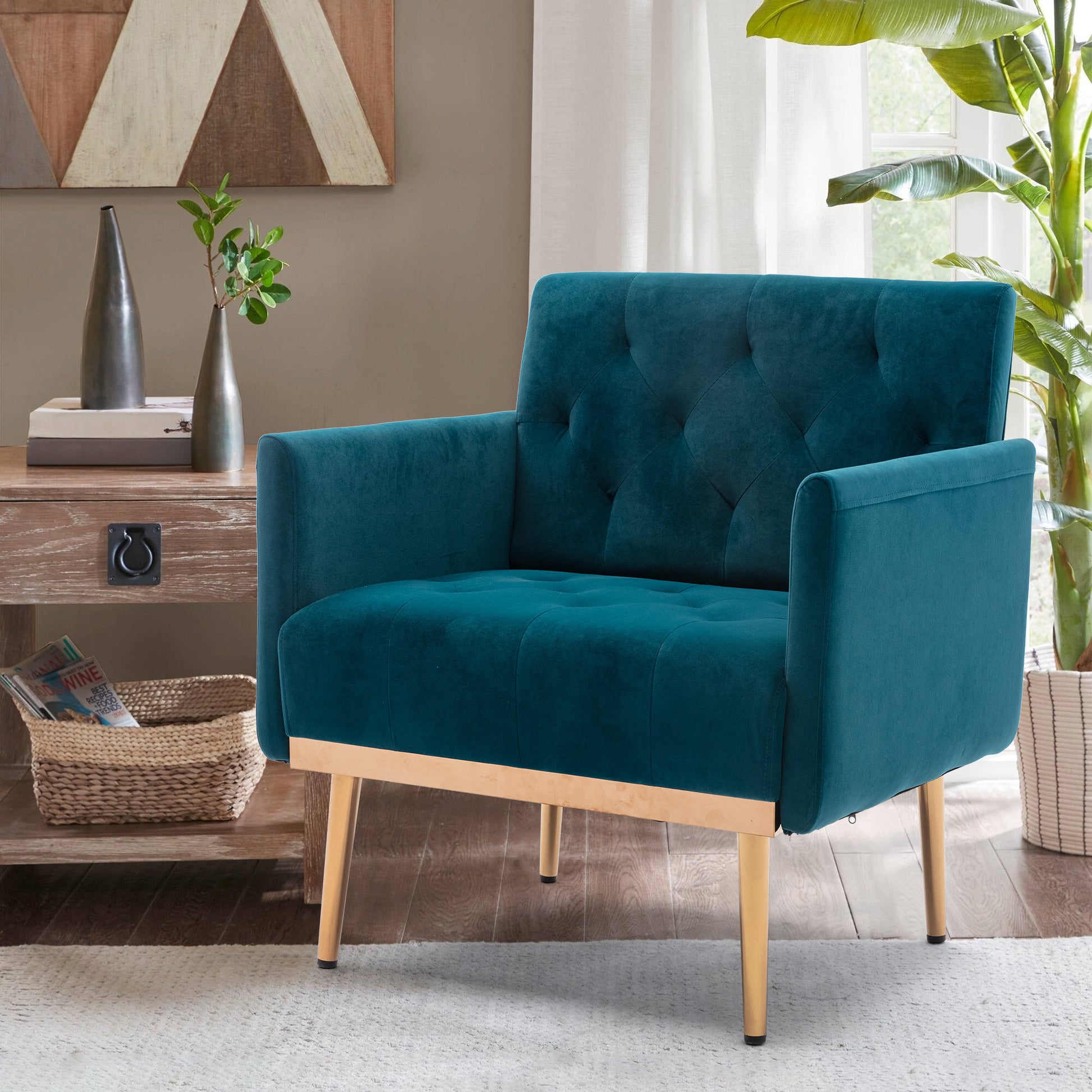 Coolmore Accent Chair ,Leisure Single Sofa With Rose Golden Feet Teal Polyester