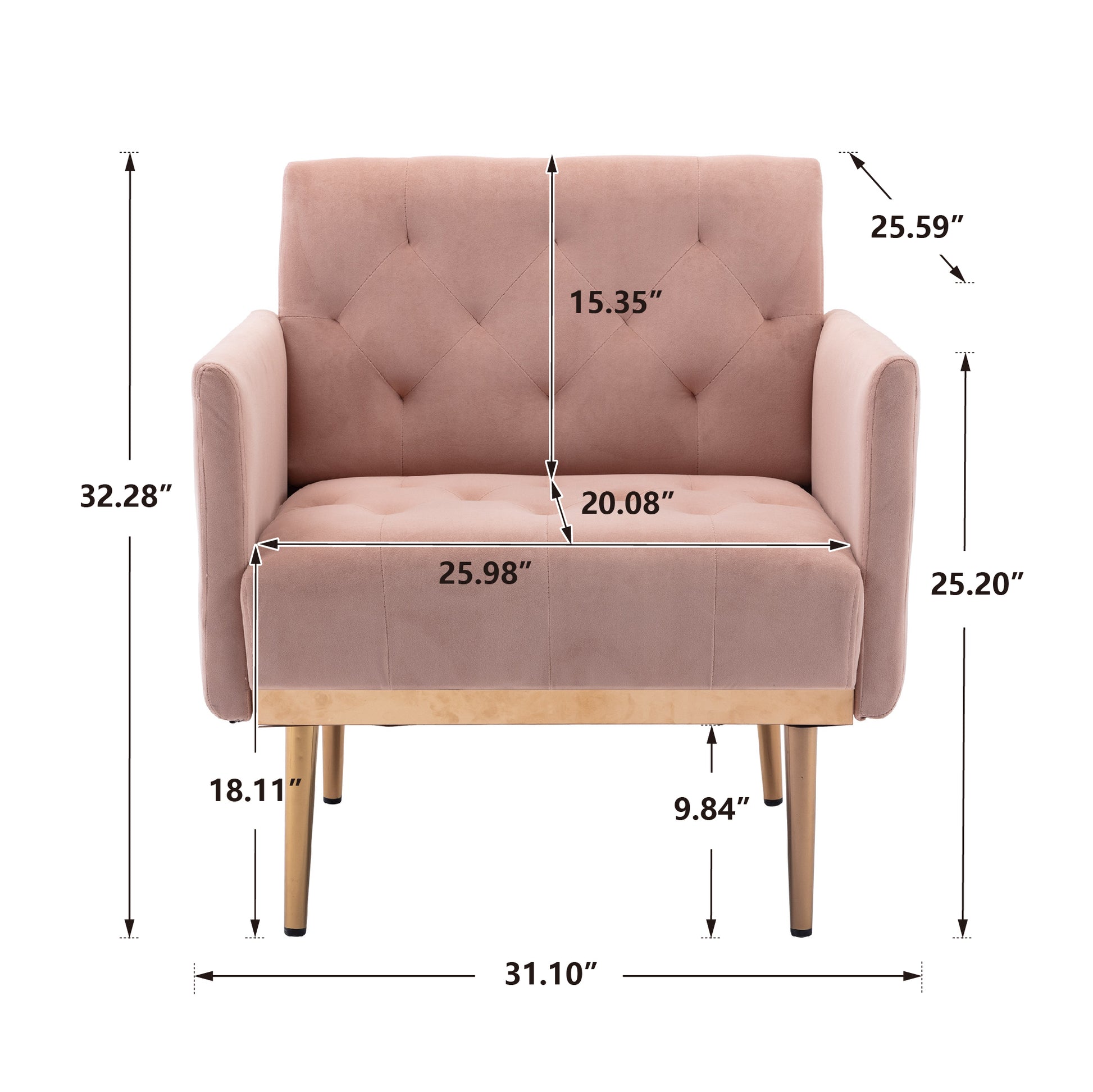 Coolmore Accent Chair ,Leisure Single Sofa With Rose Golden Feet Pink Polyester