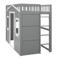 Twin Size House Loft Bed With Ladder Gray White Frame White Gray Solid Wood