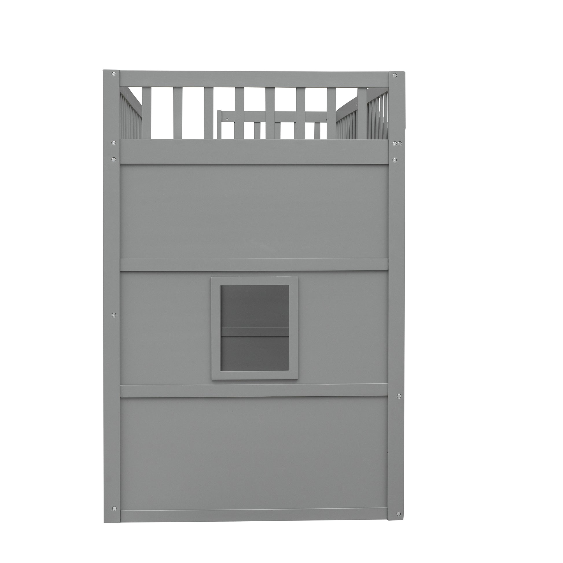 Twin Size House Loft Bed With Ladder Gray Gray Solid Wood