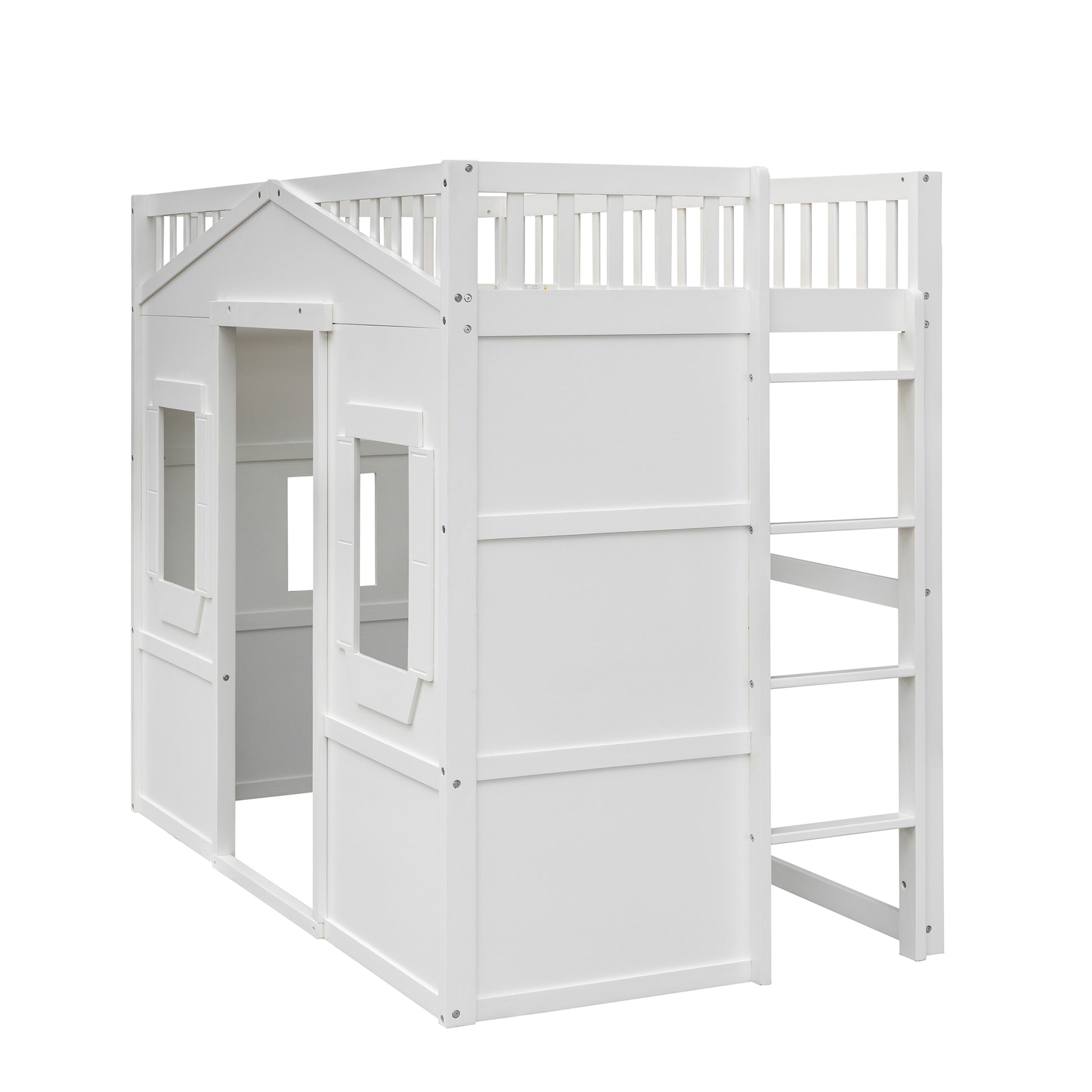 Twin Size House Loft Bed With Ladder White Twin White Solid Wood