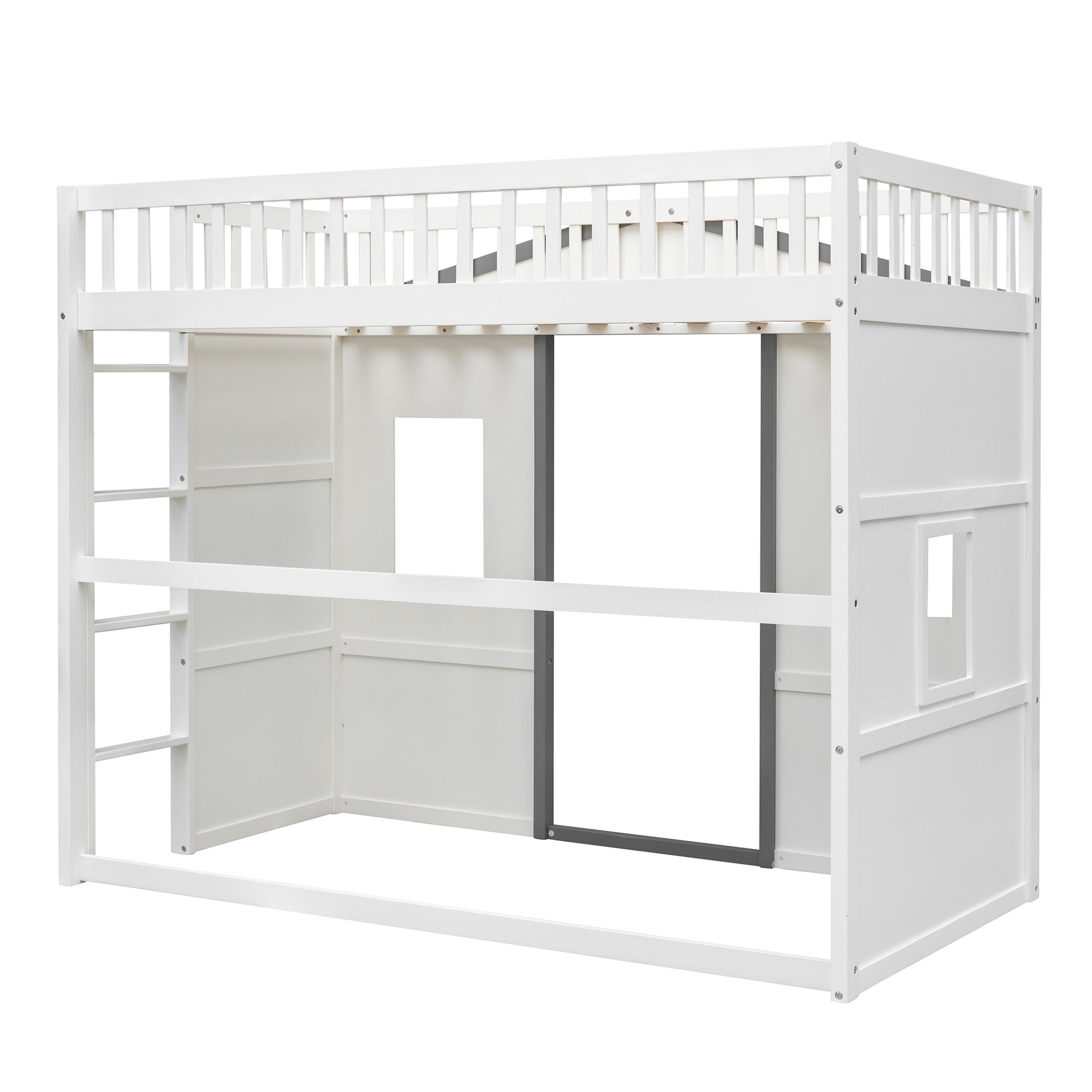 Twin Size House Loft Bed With Ladder White Gray Frame White Gray Solid Wood