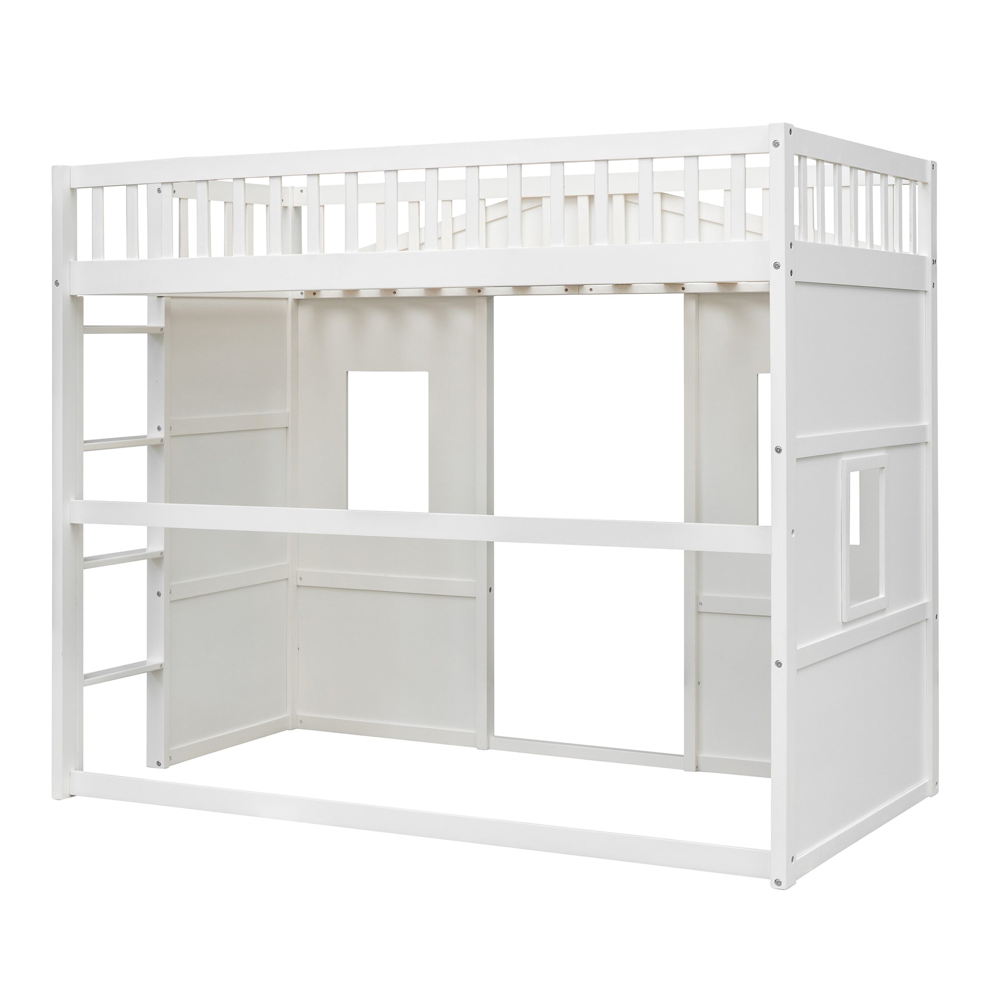 Twin Size House Loft Bed With Ladder White Twin White Solid Wood