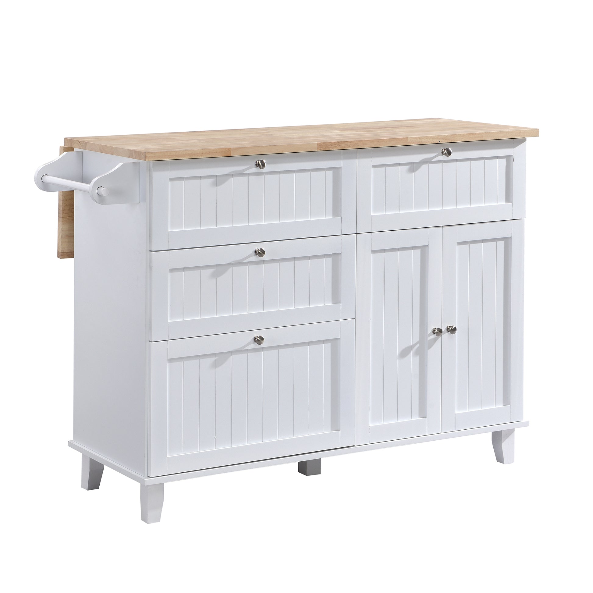 Farmhouse Kitchen Island Set With Drop Leaf And 2 Seatings,Dining Table Set With Storage Cabinet, Drawers And Towel Rack, White Rustic Brown White White Kitchen Farmhouse Rectangular Kitchen Island Sets Rubberwood Solid Wood Small Less Than 40In