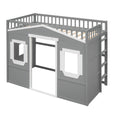 Twin Size House Loft Bed With Ladder Gray White Frame White Gray Solid Wood