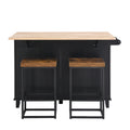 Farmhouse Kitchen Island Set With Drop Leaf And 2 Seatings,Dining Table Set With Storage Cabinet, Drawers And Towel Rack, Black Rustic Brown Black Kitchen Farmhouse Rectangular Kitchen Island Sets
