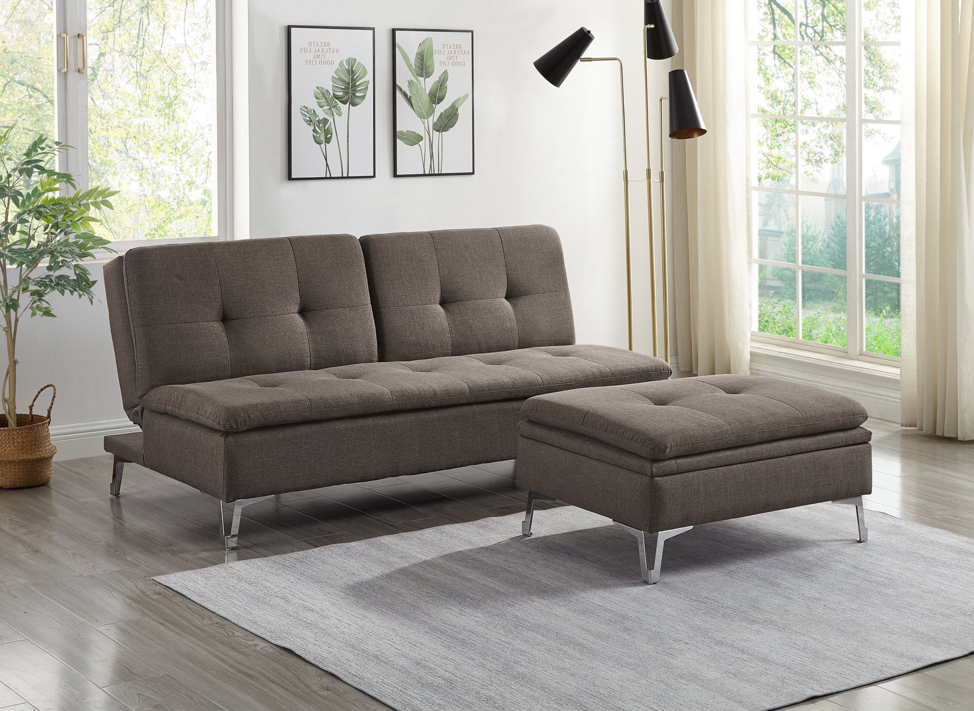 Casual Style Storage Ottoman 1Pc Chocolate Color Fabric Upholstered Metal Legs Living Room Furniture Chocolate Primary Living Space Fabric