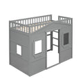 Twin Size House Loft Bed With Ladder Gray Gray Solid Wood