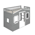 Twin Size House Loft Bed With Ladder Gray White Frame White Gray Solid Wood