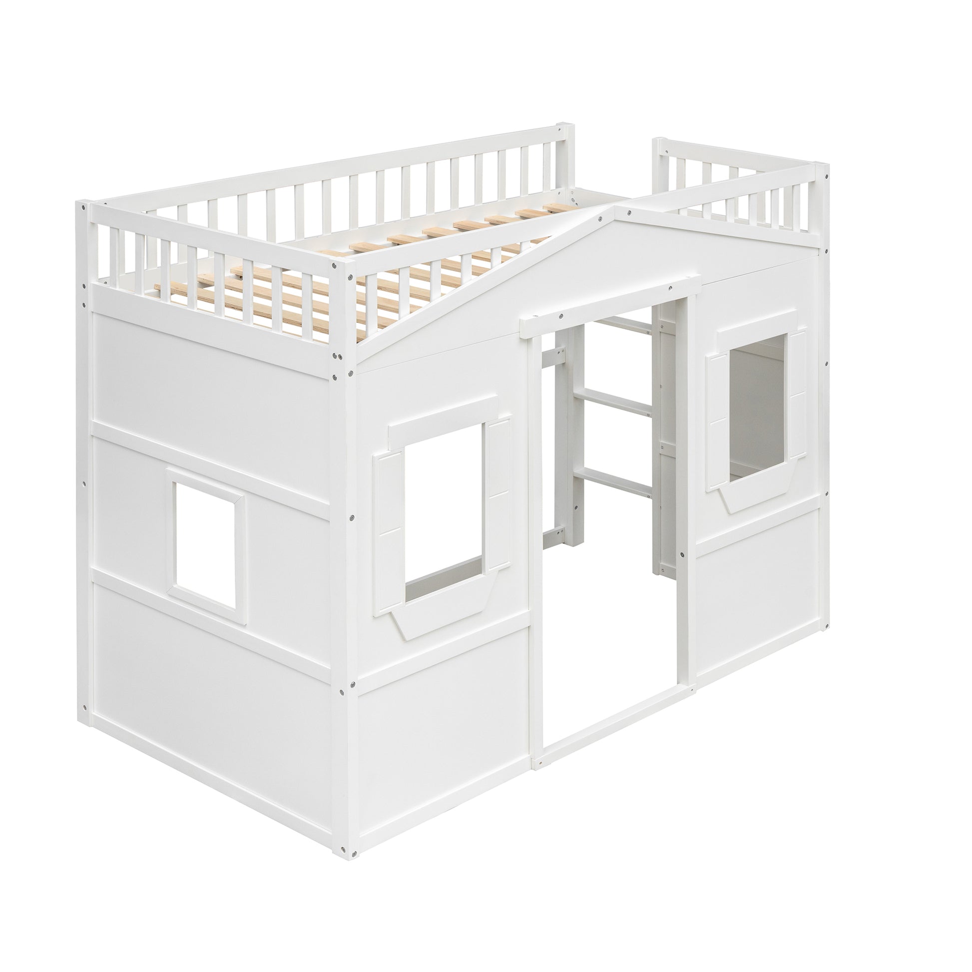 Twin Size House Loft Bed With Ladder White Twin White Solid Wood