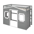 Twin Size House Loft Bed With Ladder Gray White Frame White Gray Solid Wood