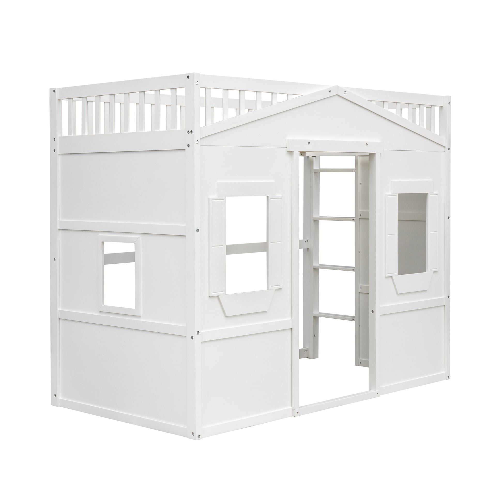 Twin Size House Loft Bed With Ladder White Twin White Solid Wood