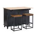 Farmhouse Kitchen Island Set With Drop Leaf And 2 Seatings,Dining Table Set With Storage Cabinet, Drawers And Towel Rack, Black Rustic Brown Black Kitchen Farmhouse Rectangular Kitchen Island Sets