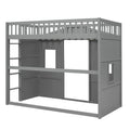 Twin Size House Loft Bed With Ladder Gray Gray Solid Wood