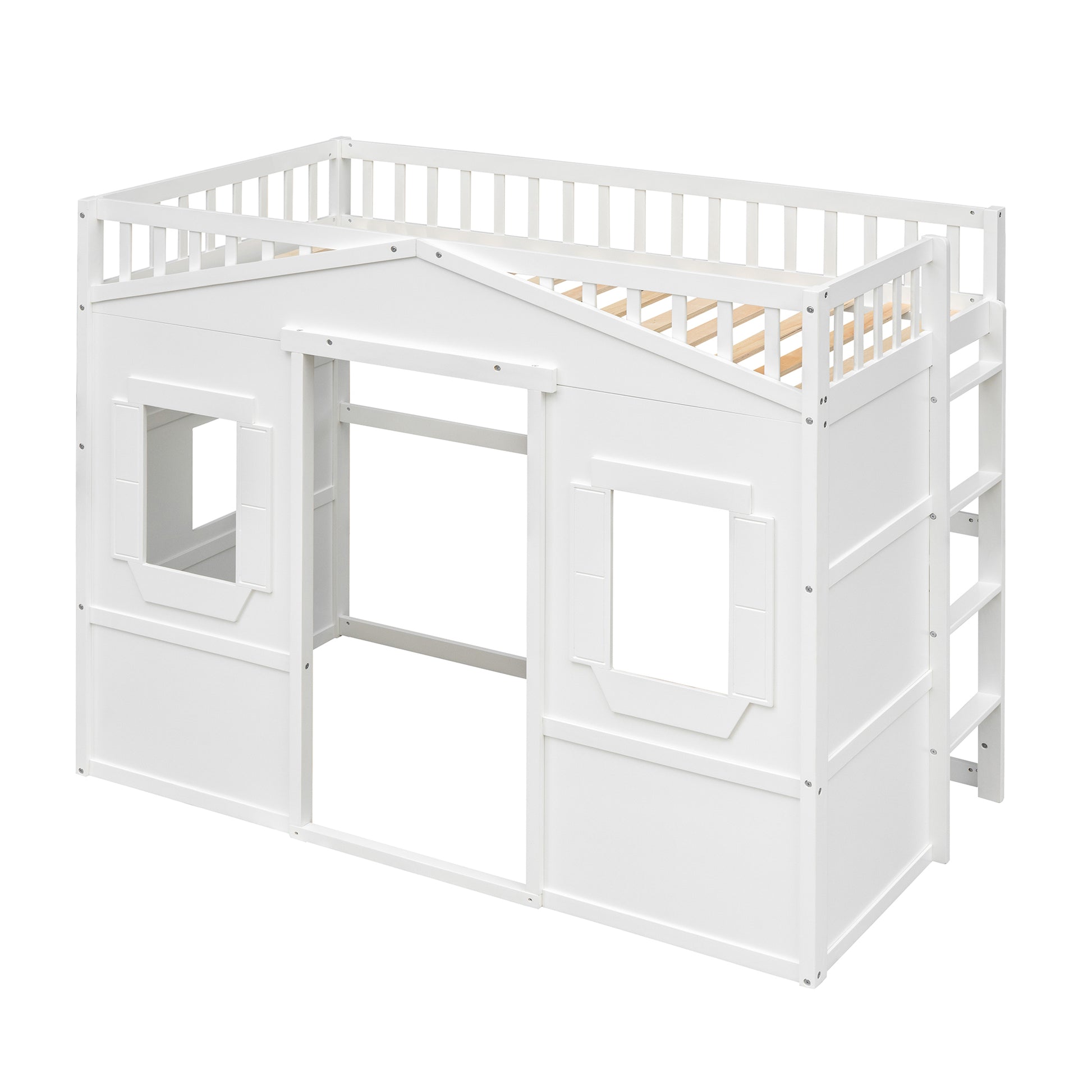 Twin Size House Loft Bed With Ladder White Twin White Solid Wood