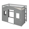 Twin Size House Loft Bed With Ladder Gray Gray Solid Wood