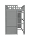 Twin Size House Loft Bed With Ladder Gray Gray Solid Wood