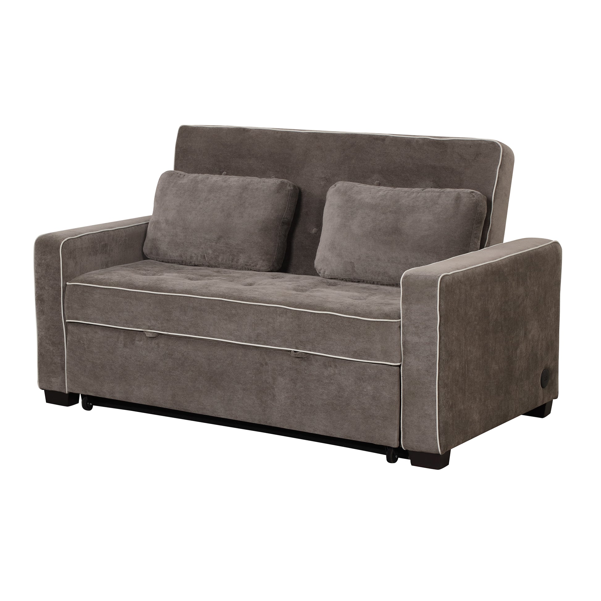 66.5" Upholstered Sleeper Bedpull Out Sofa Bed Couch Attached Two Throw Pillows,Dual Usb Charging Port And Adjustable Backrest For Living Room Space,Brown Gray Brown Gray Foam Polyester 2 Seat