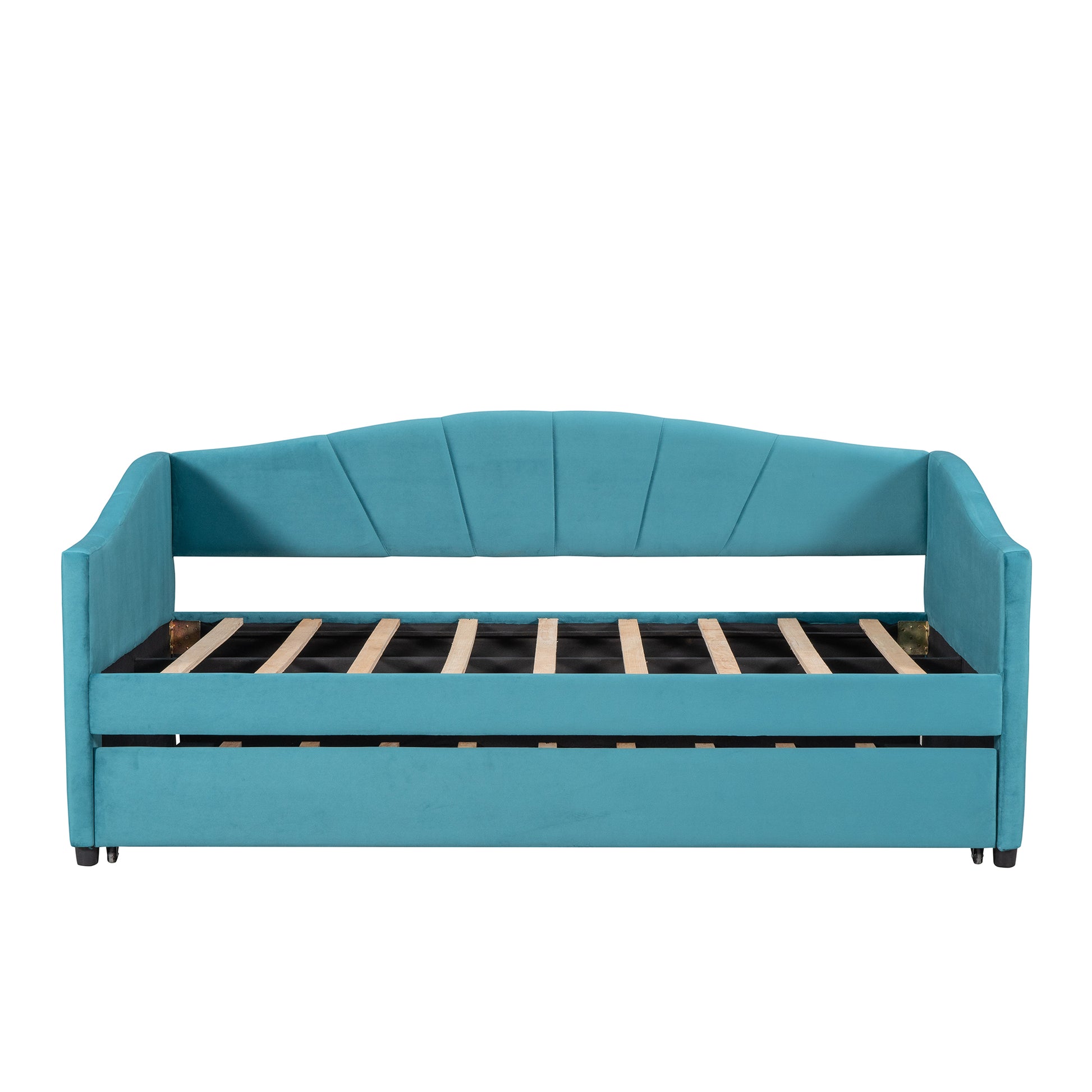 Upholstered Daybed Sofa Bed Twin Size With Trundle Bed And Wood Slat ,Blue Blue Upholstered