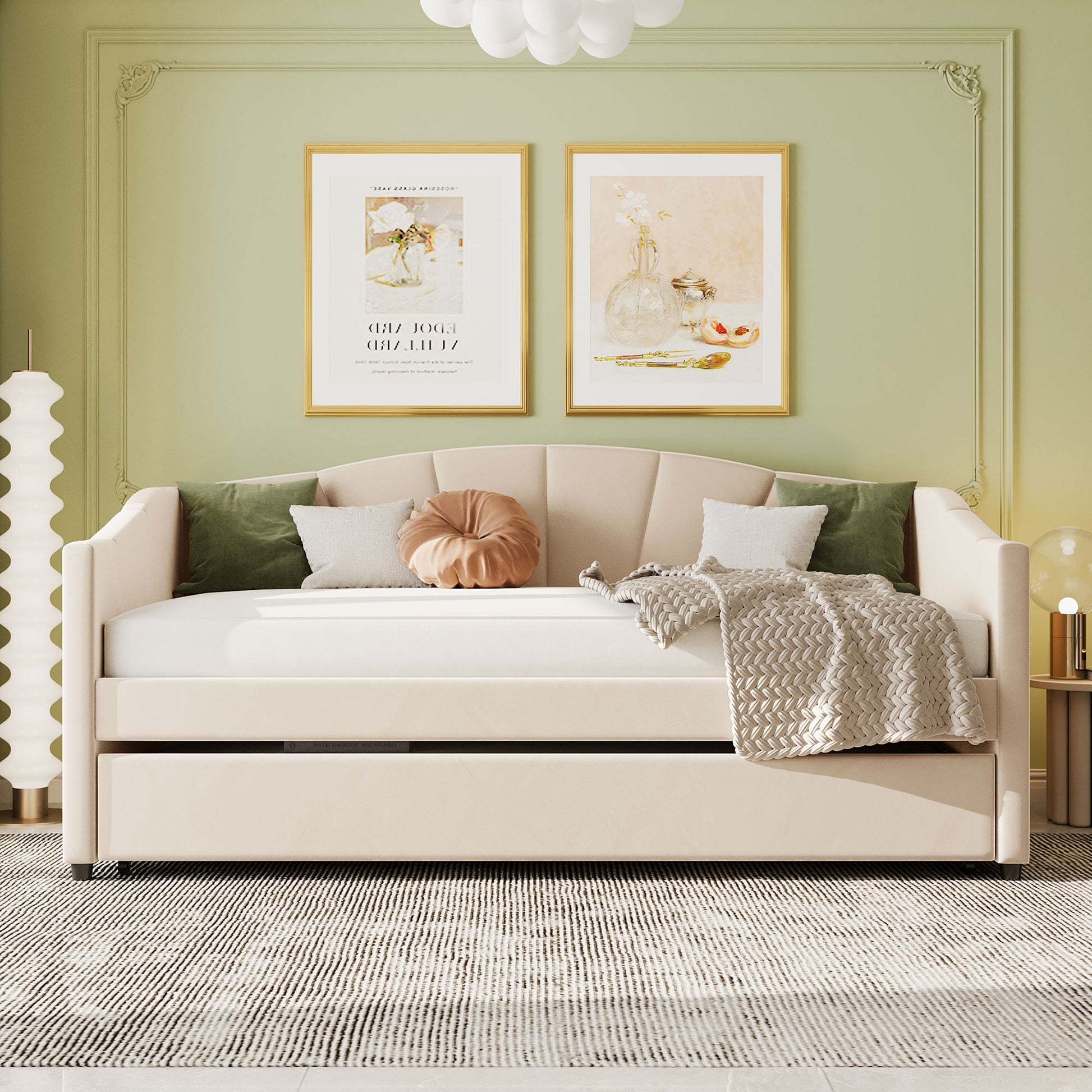 Upholstered Daybed Sofa Bed Twin Size With Trundle Bed And Wood Slat ,Beige Beige Upholstered