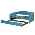 Upholstered Daybed Sofa Bed Twin Size With Trundle Bed And Wood Slat ,Blue Blue Upholstered