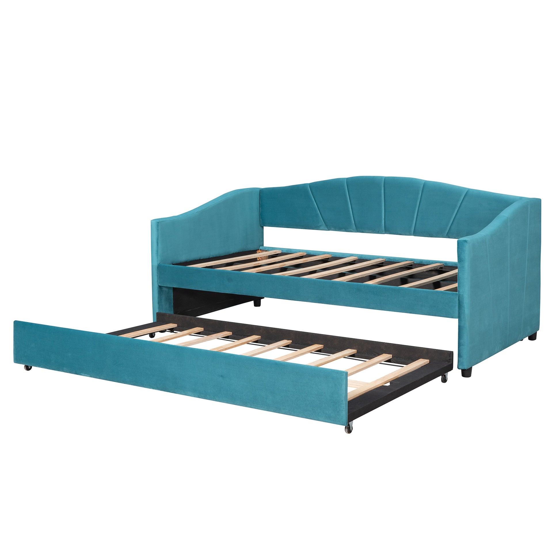 Upholstered Daybed Sofa Bed Twin Size With Trundle Bed And Wood Slat ,Blue Blue Upholstered