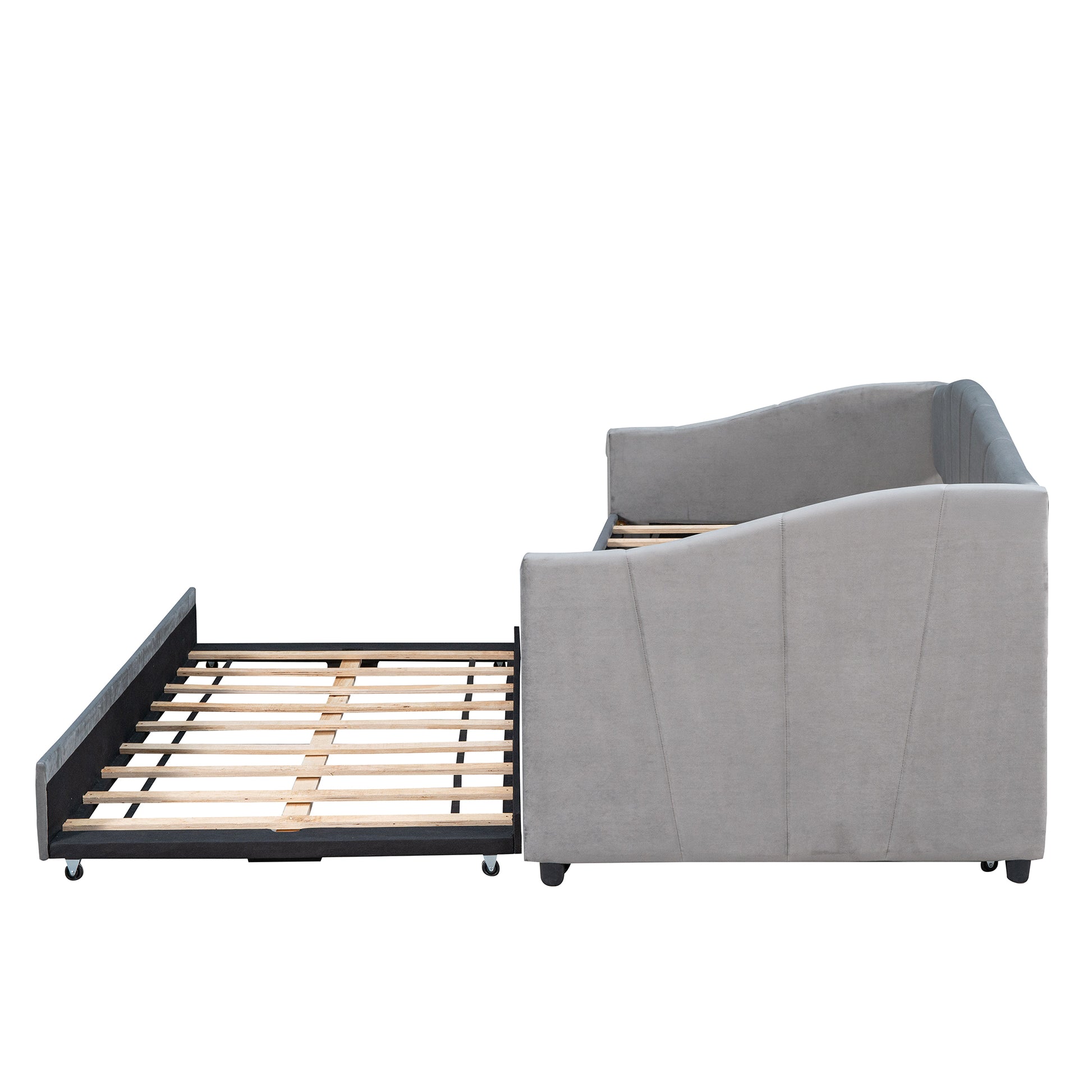 Upholstered Daybed Sofa Bed Twin Size With Trundle Bed And Wood Slat ,Gray Gray Upholstered