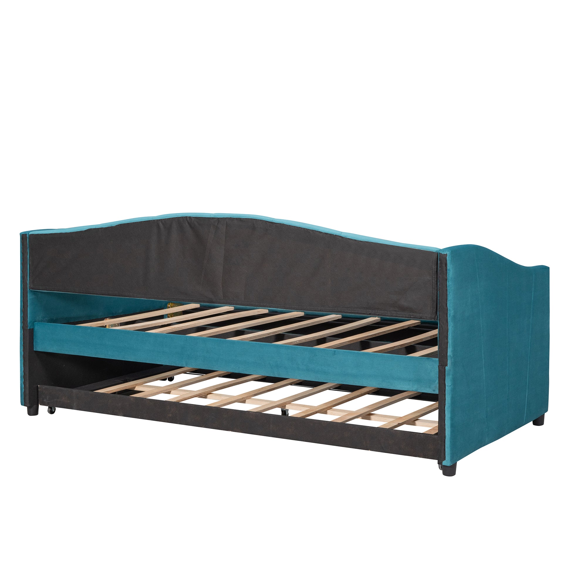 Upholstered Daybed Sofa Bed Twin Size With Trundle Bed And Wood Slat ,Blue Blue Upholstered