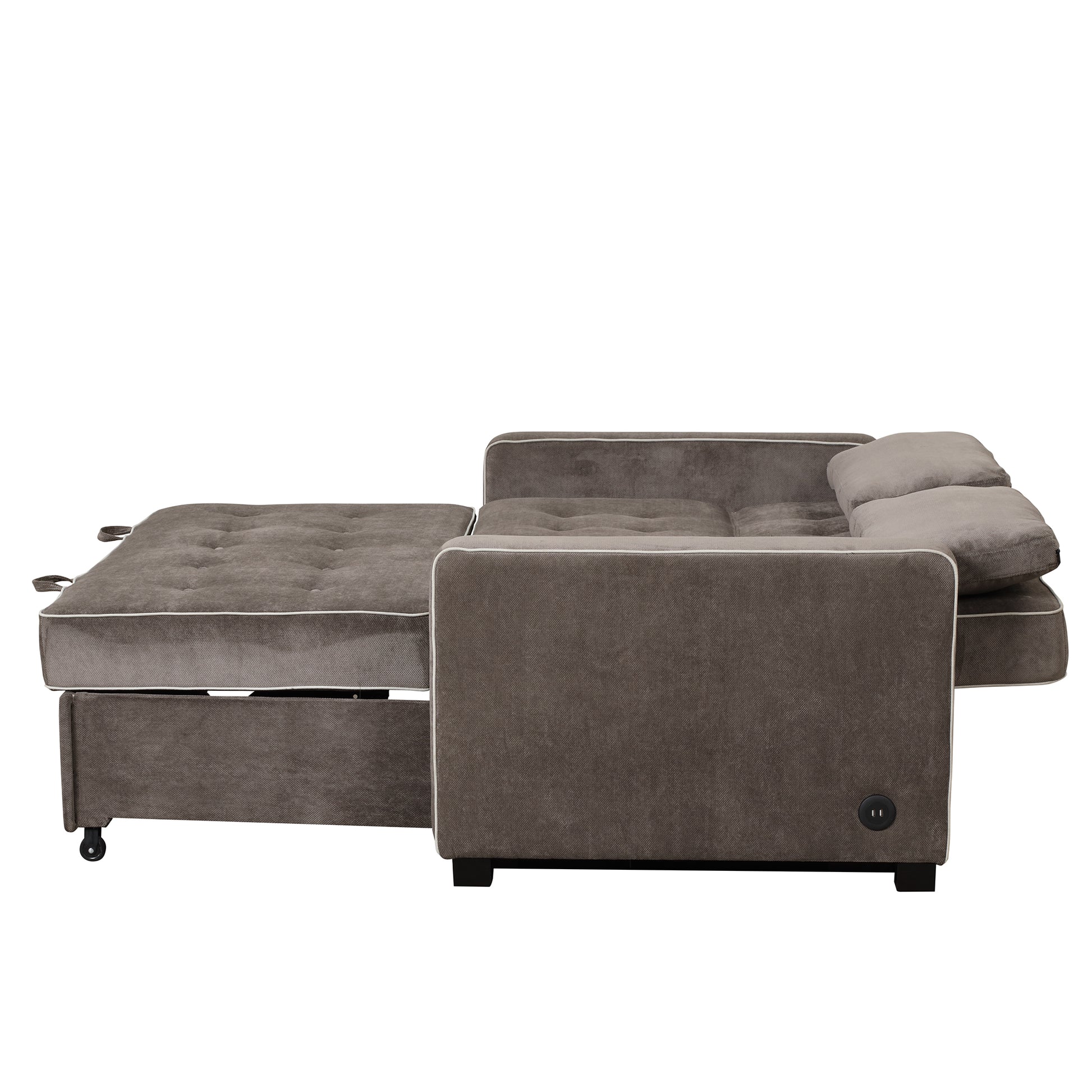 66.5" Upholstered Sleeper Bedpull Out Sofa Bed Couch Attached Two Throw Pillows,Dual Usb Charging Port And Adjustable Backrest For Living Room Space,Brown Gray Brown Gray Foam Polyester 2 Seat