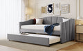 Upholstered Daybed Sofa Bed Twin Size With Trundle Bed And Wood Slat ,Gray Gray Upholstered