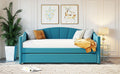 Upholstered Daybed Sofa Bed Twin Size With Trundle Bed And Wood Slat ,Blue Blue Upholstered