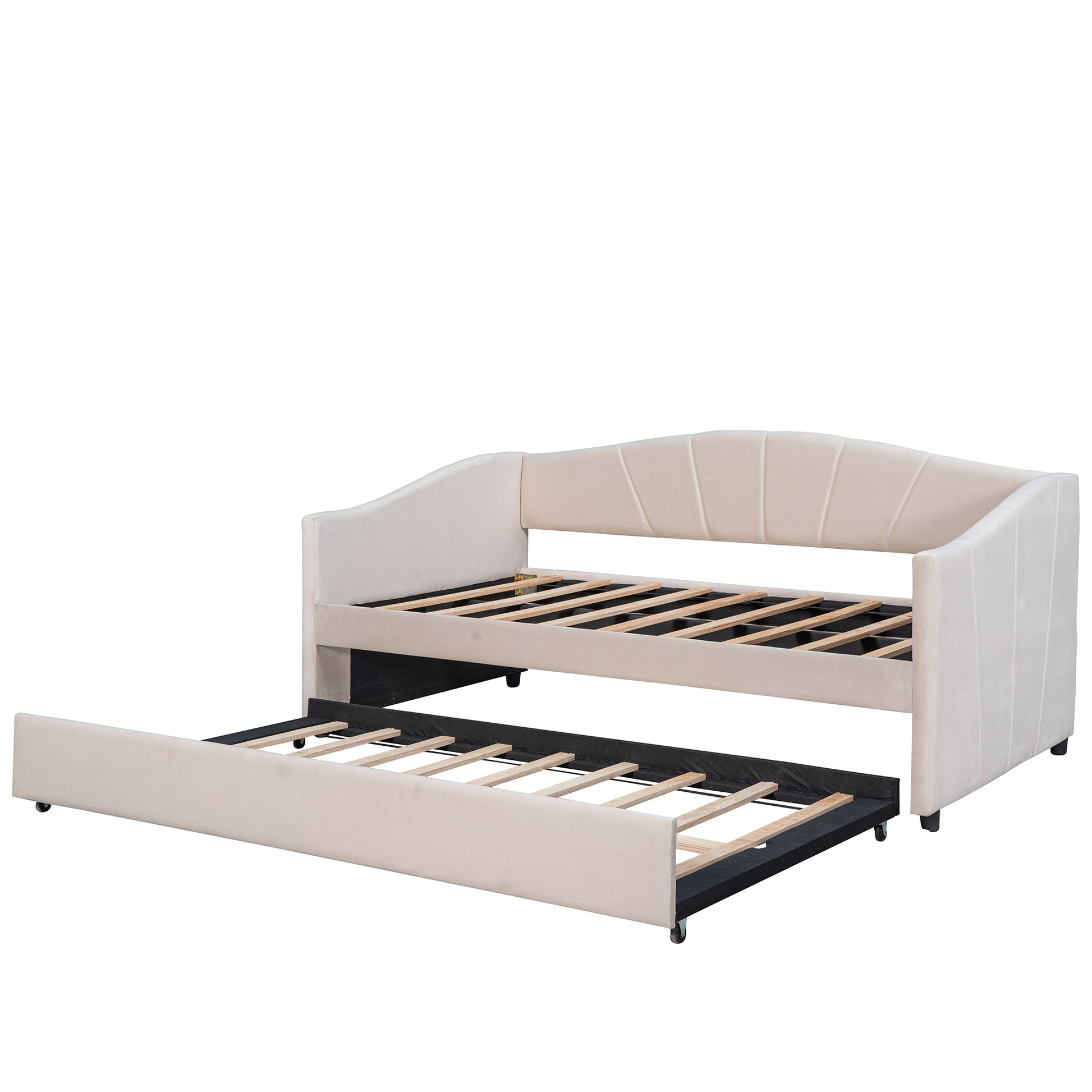 Upholstered Daybed Sofa Bed Twin Size With Trundle Bed And Wood Slat ,Beige Beige Upholstered