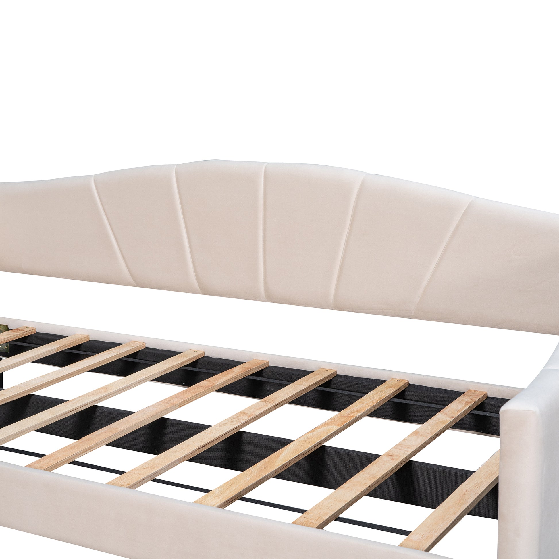 Upholstered Daybed Sofa Bed Twin Size With Trundle Bed And Wood Slat ,Beige Beige Upholstered