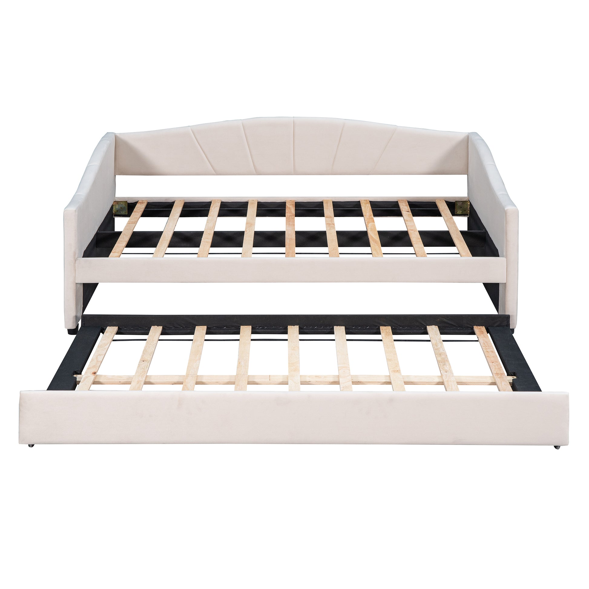 Upholstered Daybed Sofa Bed Twin Size With Trundle Bed And Wood Slat ,Beige Beige Upholstered