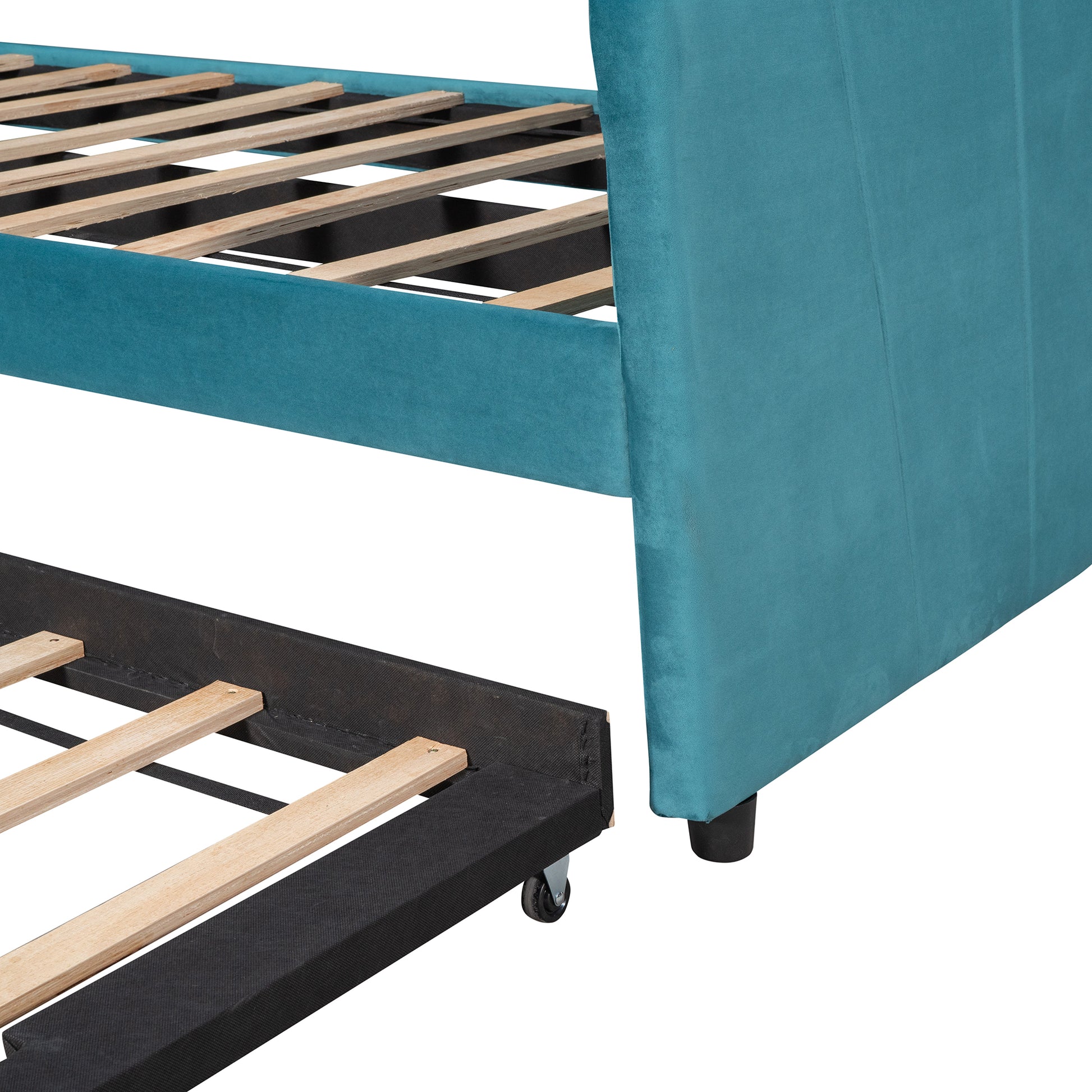 Upholstered Daybed Sofa Bed Twin Size With Trundle Bed And Wood Slat ,Blue Blue Upholstered